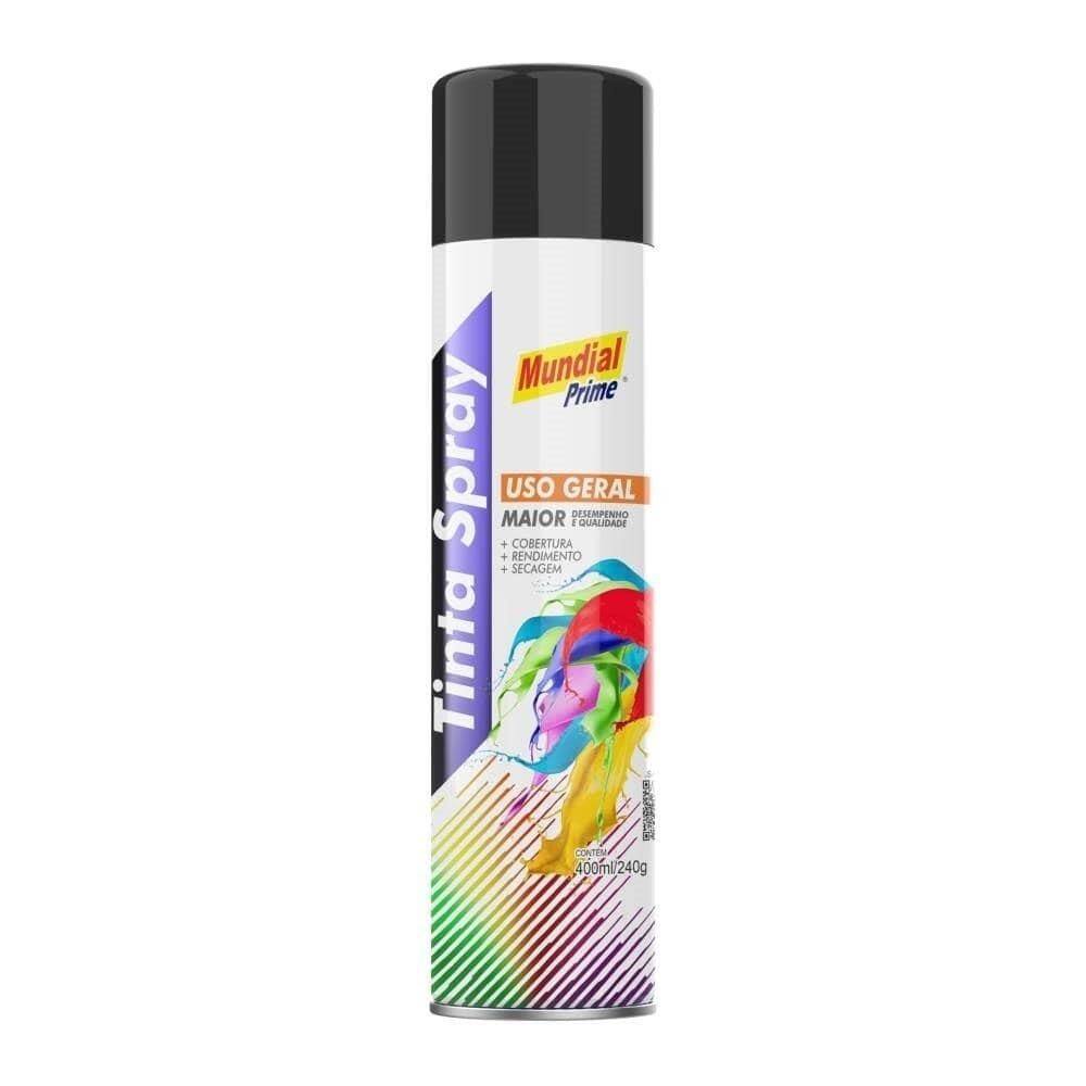 Tinta Spray Mundial Prime Uso Geral Preto Brilhante 400ml