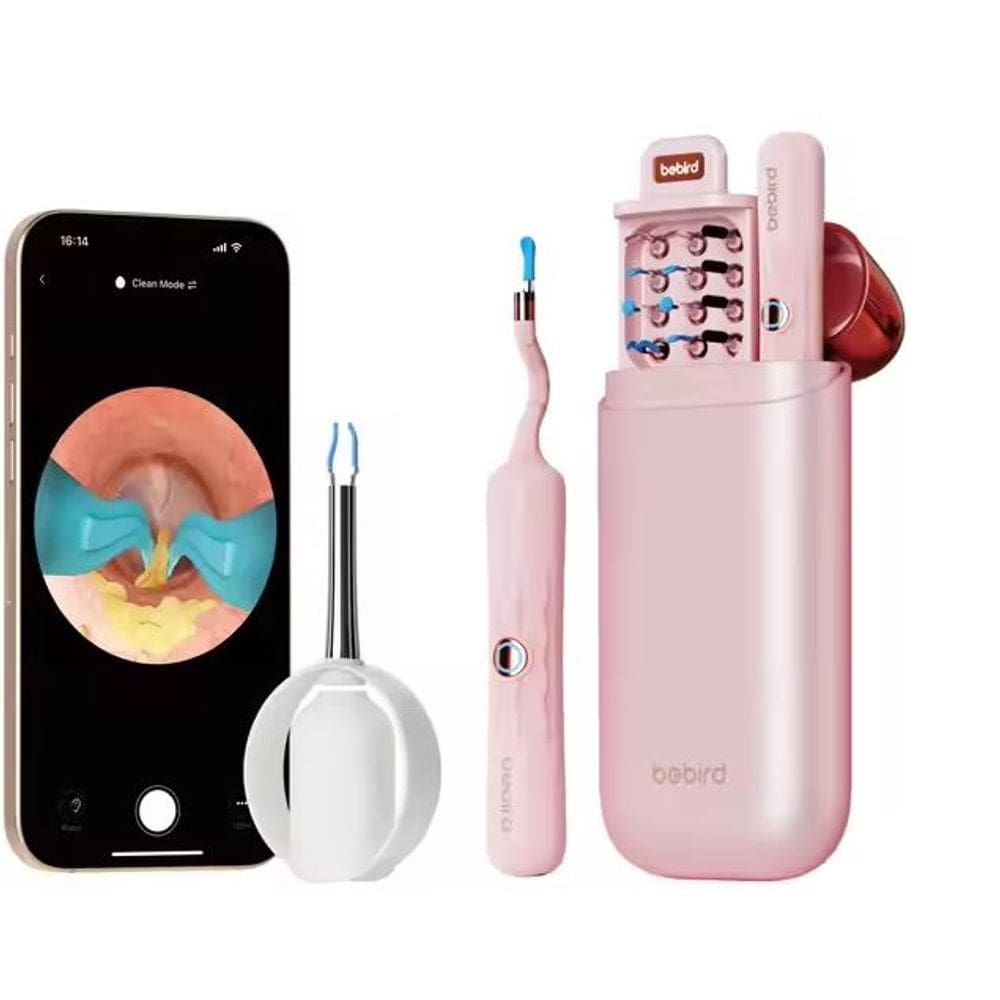 Aparelho Otoscópio Bebird I35r Com Pinça Robótica Limpador de Ouvido Camera HD Wifi, Rosa