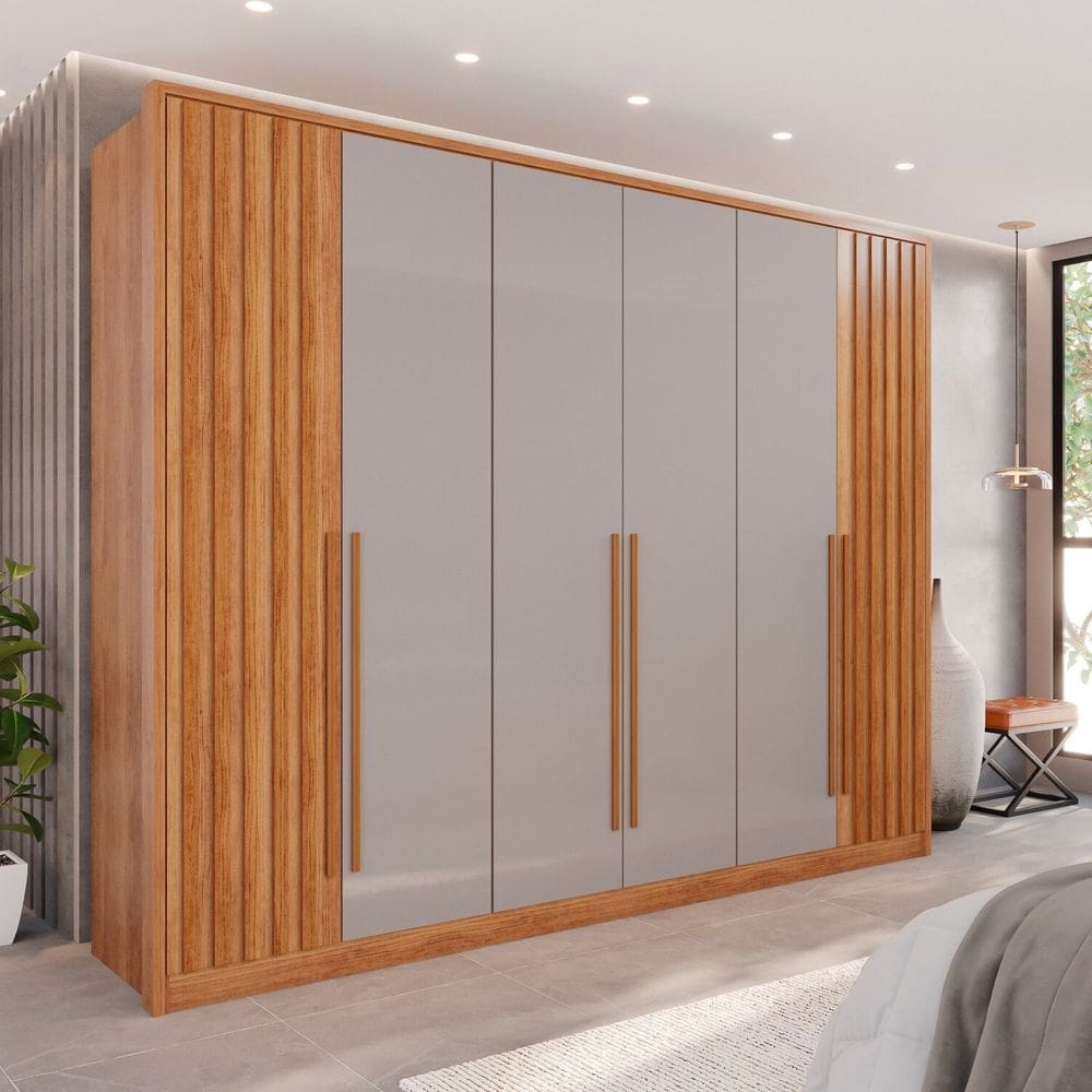 Guarda-roupa 6 Portas 6 Gavetas Anápolis Plus Ripado 100% Mdf Cinamomo/Off-White