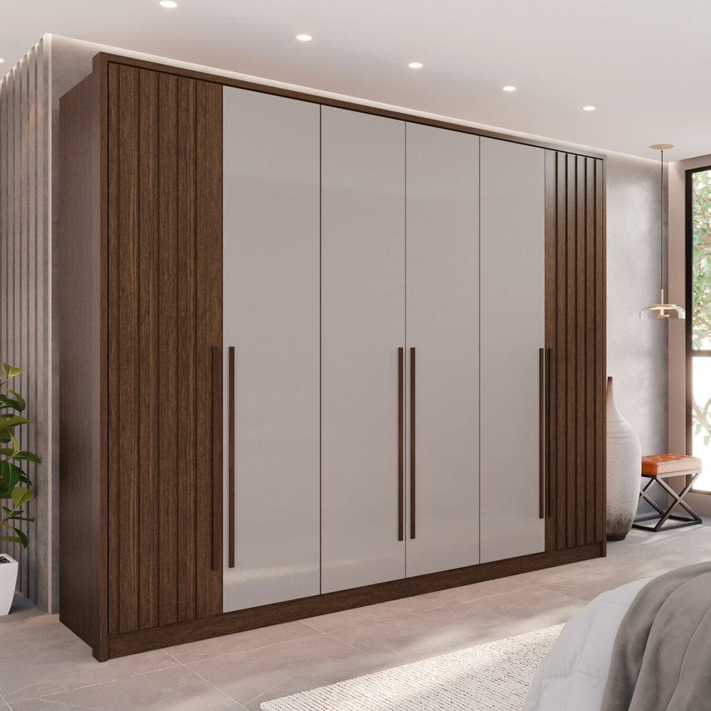 Guarda-roupa 6 Portas 6 Gavetas Anápolis Plus Ripado 100% Mdf New Canion/ Off White