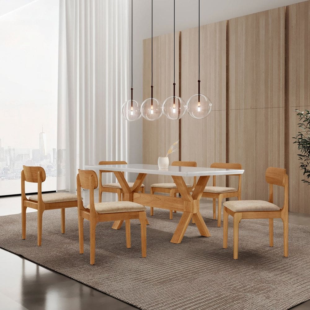 Conjunto de Mesa de Jantar Bellini Tampo 180cm Laqueado Canto Moeda 6 Cadeiras Bellini Milano/ Imbuia Natural / Cinamomo Imbuia/ Laqueado