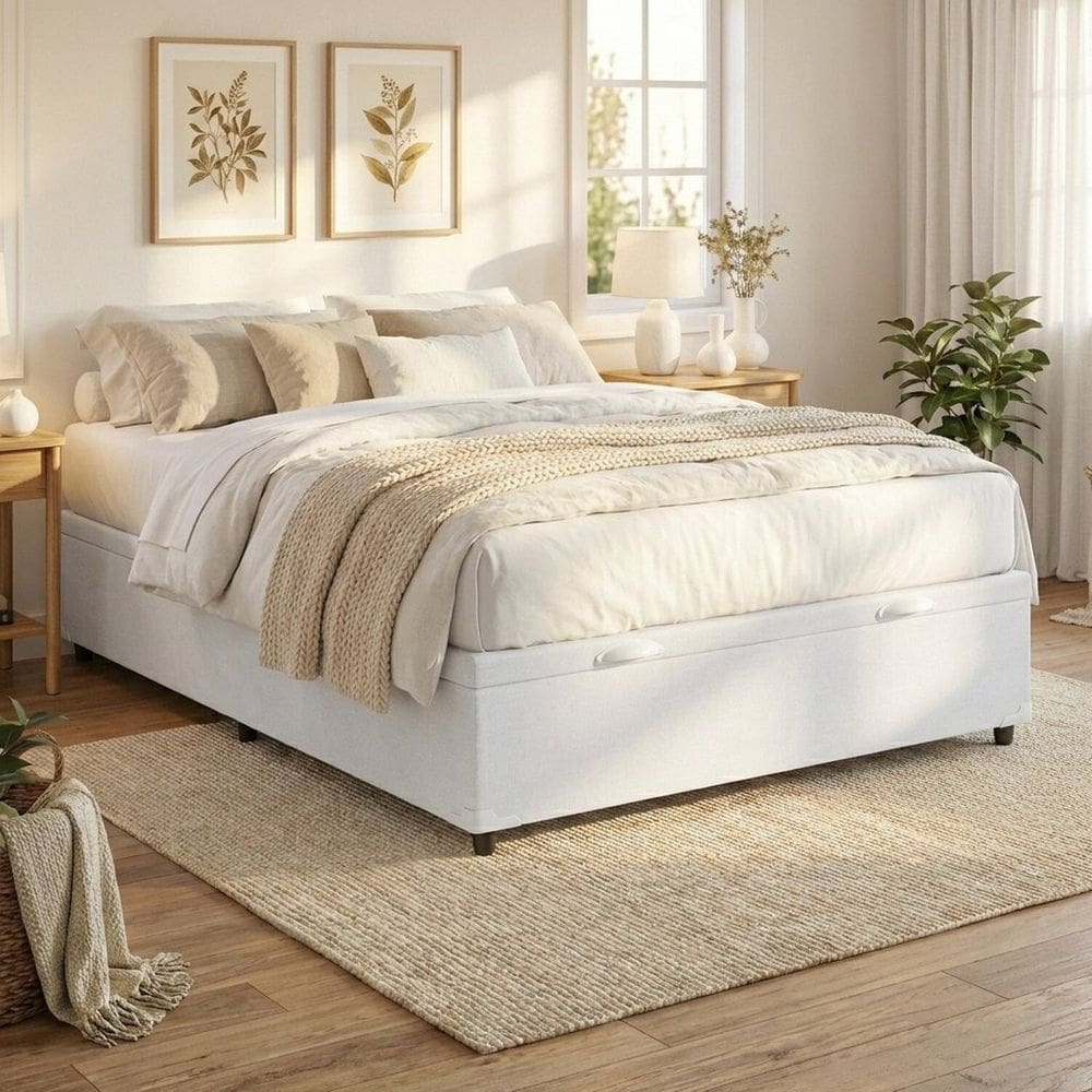 Base Box com Baú Frontal Linho Padrão Classic Branco