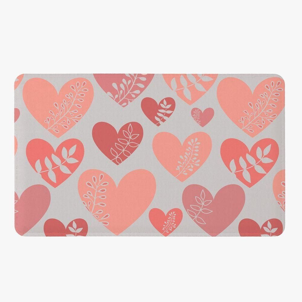 Tapete Para Quarto Estampado Corações Rosê-cinza 60cm X 40cm - Base Antiderrapante