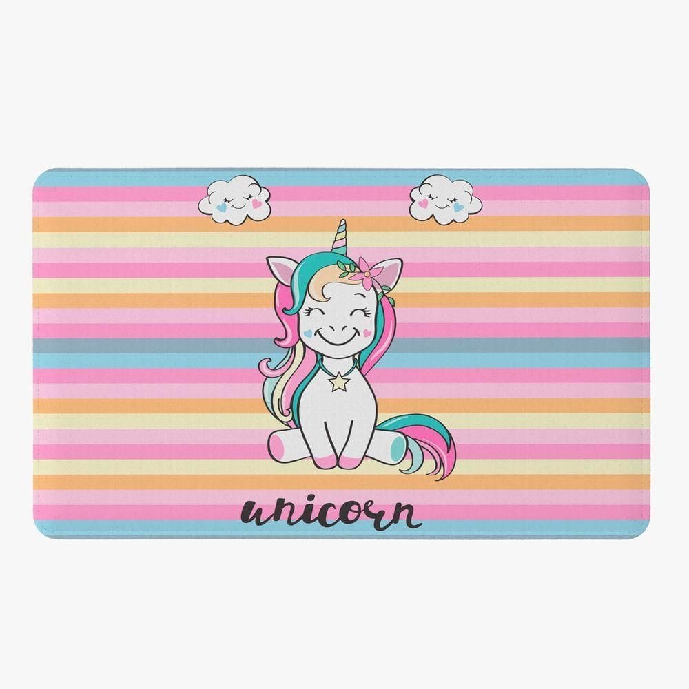 Tapete Para Quarto Infantil Estampado Unicórnio Listrado 60cm X 40cm - Base Antiderrapante Cor Unicornio1