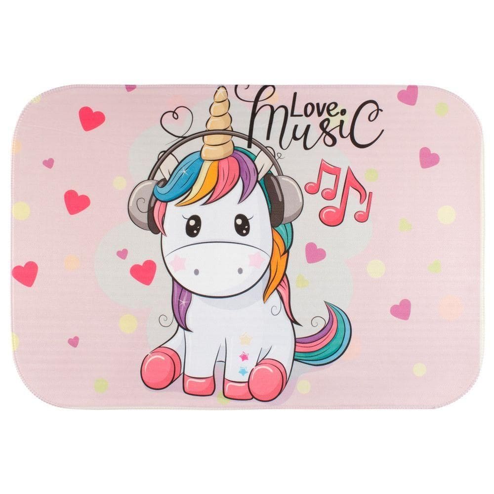 Tapete Para Quarto Estampado Unicórnio Rosa 60cm X 40cm - Base Antiderrapante