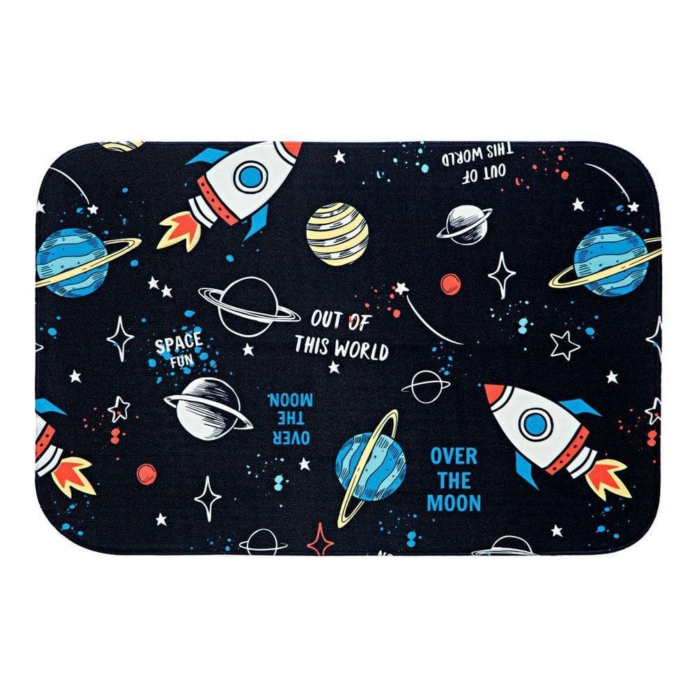 Tapete Para Quarto Estampado Astronauta Preto 60cm X 40cm - Base Antiderrapante