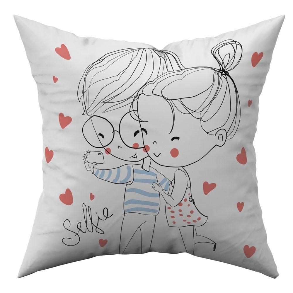 Almofada Estampada Avulsa Cheia Namorados Casal Romântico 45cm X 45cm Com Refil - Presente Dia Dos Namorados Cor Selfie