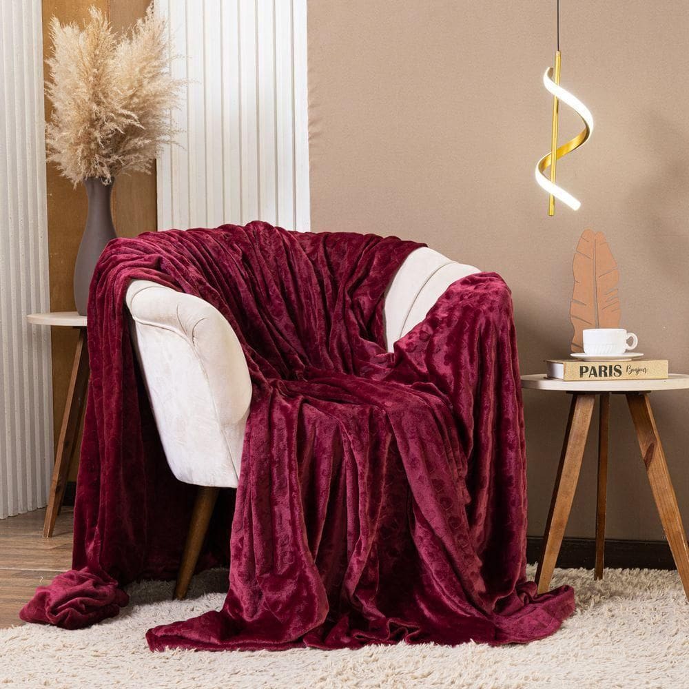 Cobertor Manta King Encanto Avulso Dupla Face Em Mantinha Plush Fleece Corações Alto Relevo Toque De Seda Cor Vinho