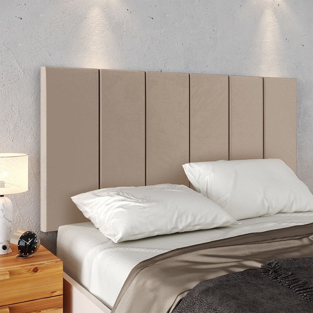 Cabeceira Suspensa Estofada Decoração Quarto Cama Box Casal 1,40 Julia Areia Suede Lojas RPM