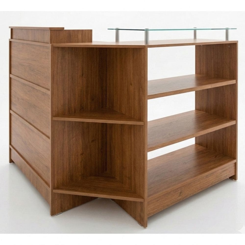 Balcão Caixa + Expositor Vidro 100% Mdf Amadeirado Desmontado - Suprema Móveis