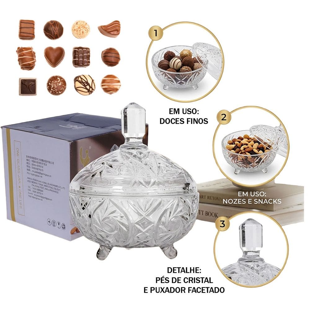 Bomboniere Potiche Decorativo Vidro Transparente 19cm Luxo