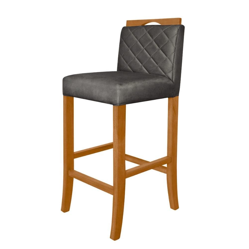 Banqueta Alta para Cozinha de Madeira Maciça Estofada com Encosto Multimóveis CR15018