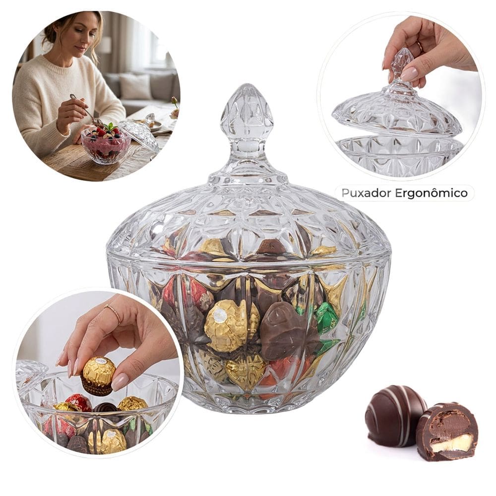 Potiche Decorativo Em Cristal Com Tampa Luxo Bomboniere