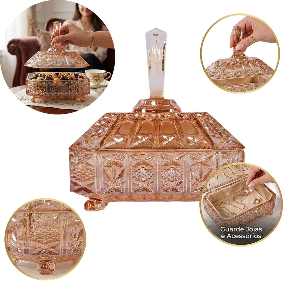Bomboniere Potiche Cristal Dourado 20cm Luxo Com Tampa