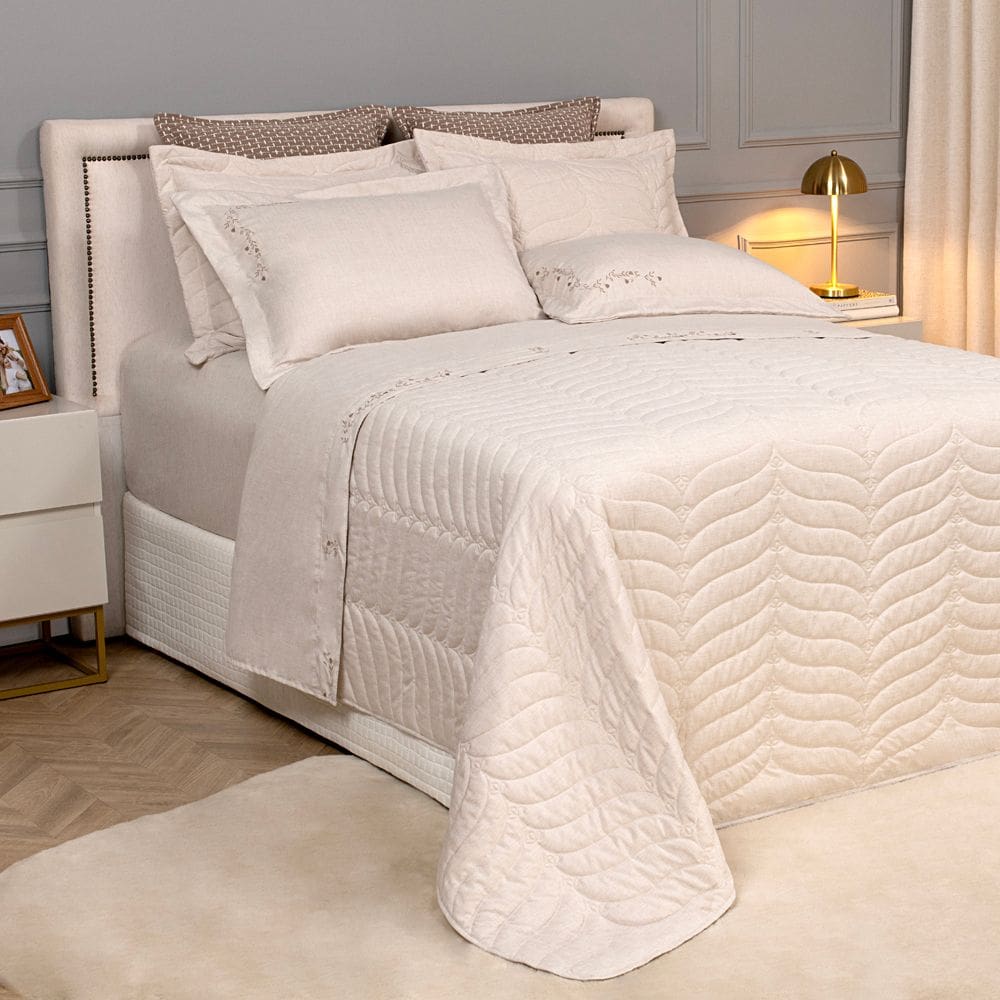 Cobre Leito Floratta Vira Doblo - Areia - King - 5 Peças - Lavive