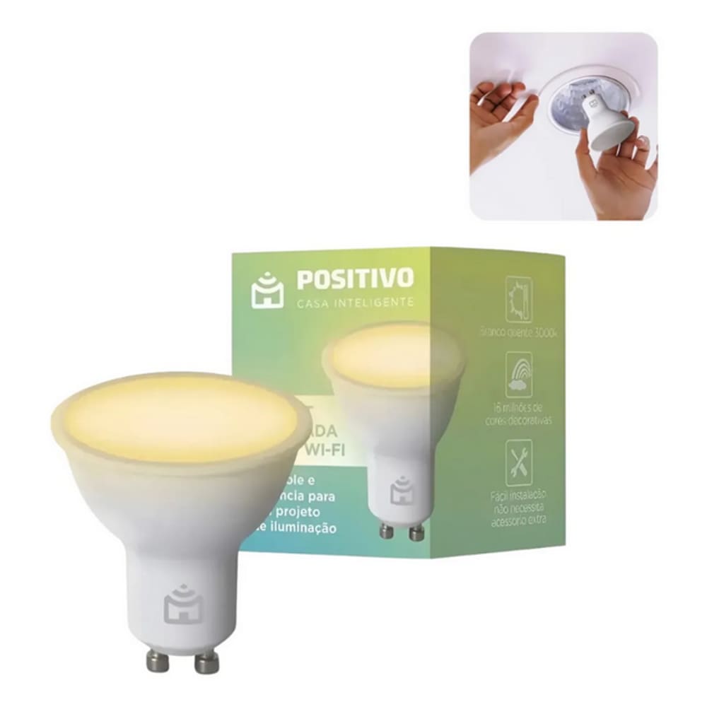 Smart Lâmpada Spot Wi-Fi Positivo GU10 4,5W RGB Compatível Alexa Google