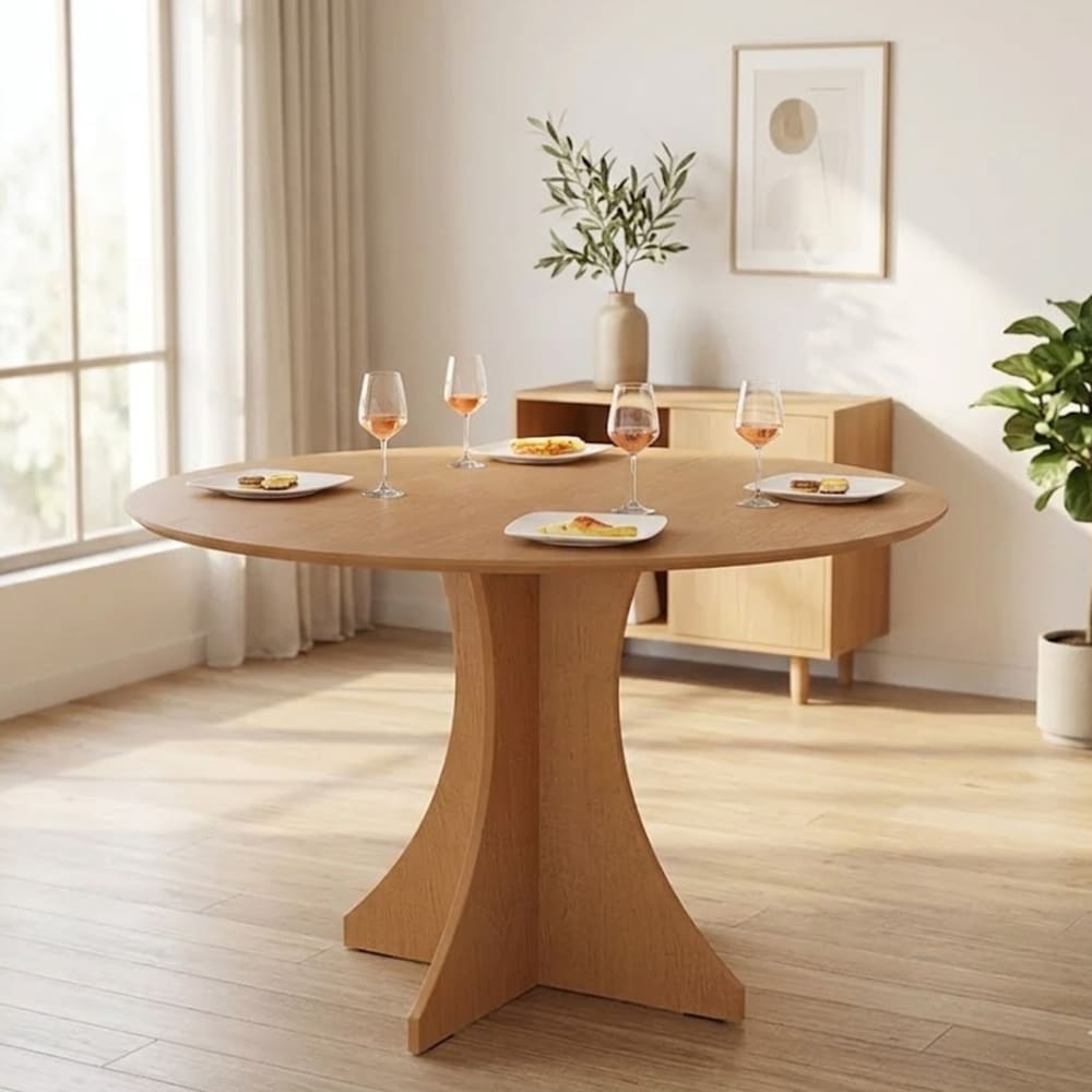 Mesa de Jantar Redonda Nature Elisa 90cm MDF Compacta e Elegante