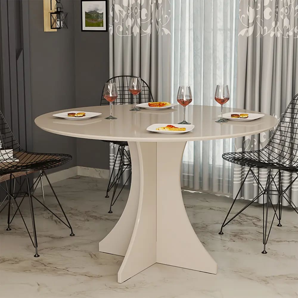 Mesa de Jantar Redonda Branco Off White 90cm Moderna e Aconchegante
