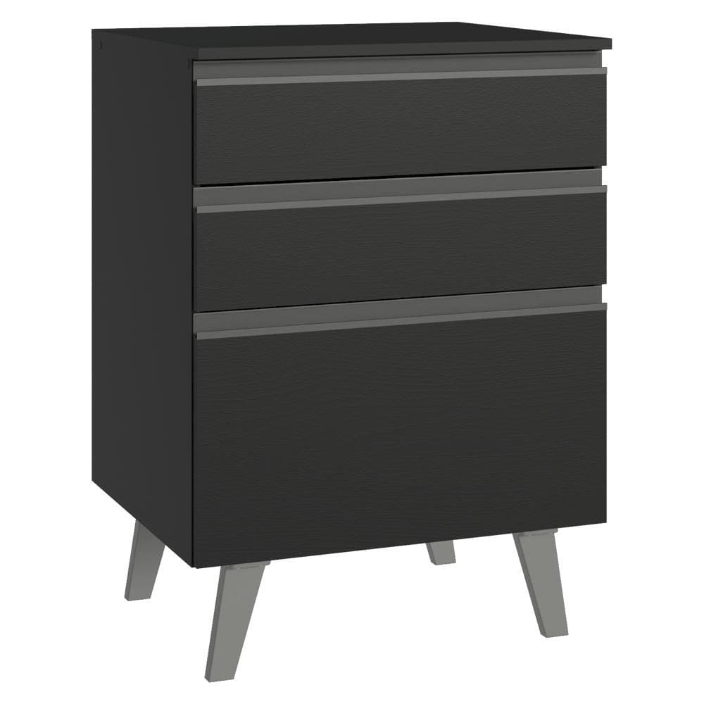 Balcão de Cozinha 60 cm 3 Gavetas Com Pés Preto Nice Madesa