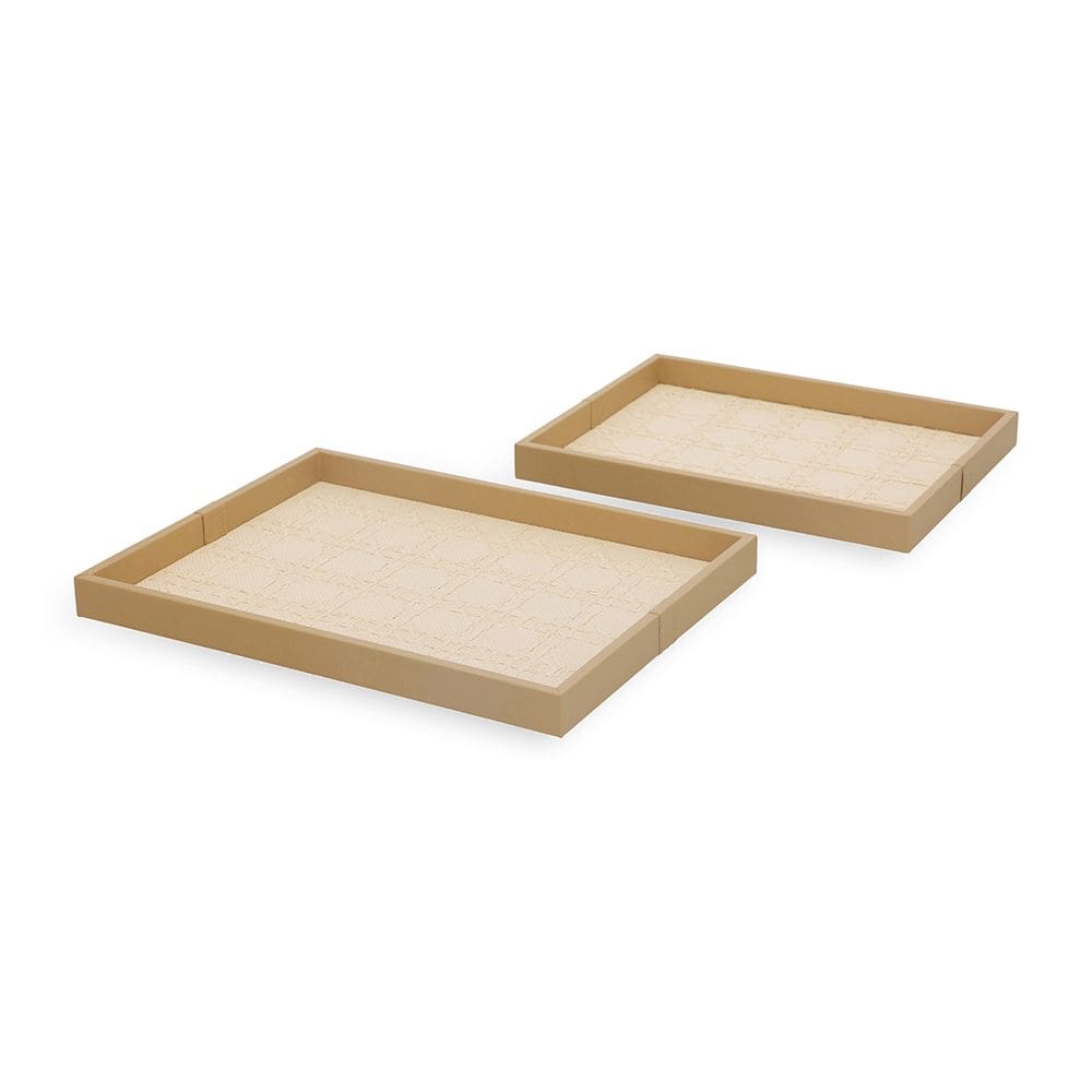 Kit 02 Bandejas Decorativas em MDF com Revestimento em PU Bege 19397 Mart