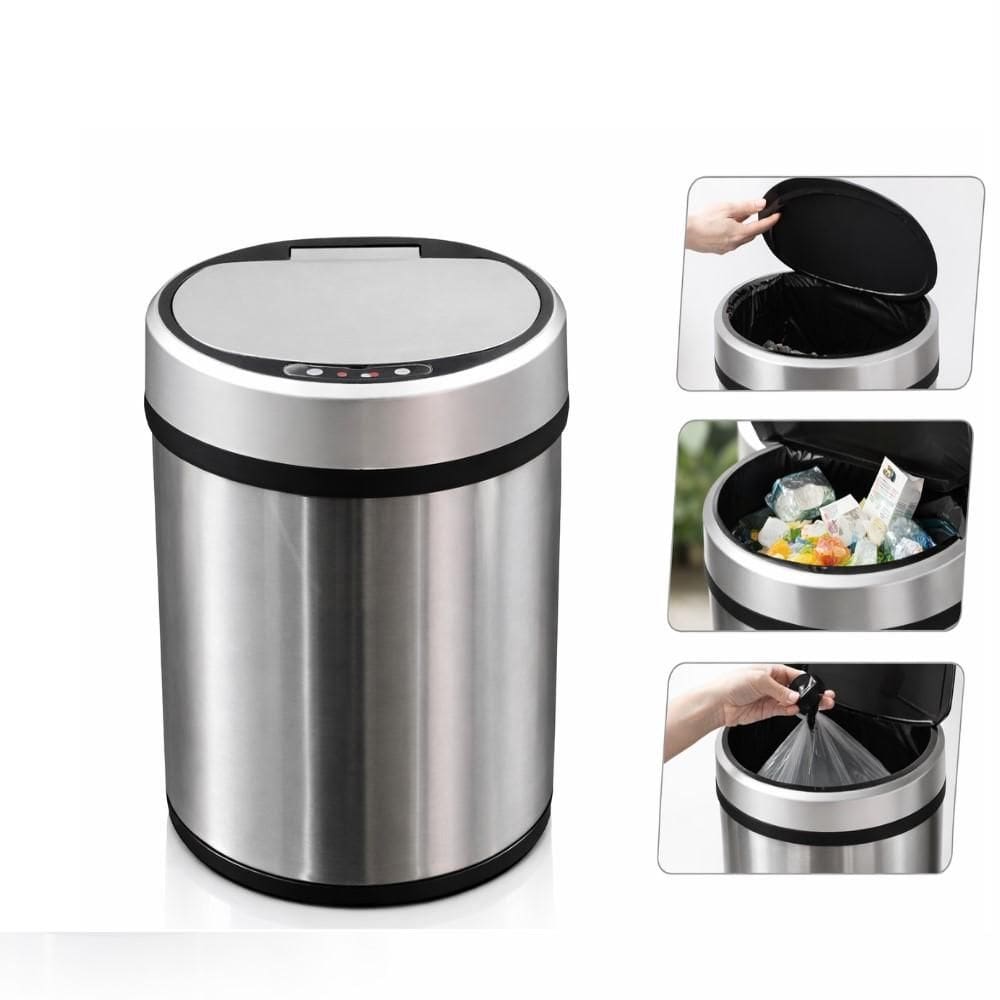 Lixeira Automática Inox 8L com Sensor Tampa Inteligente Balde Interno Cozinha Banheiro