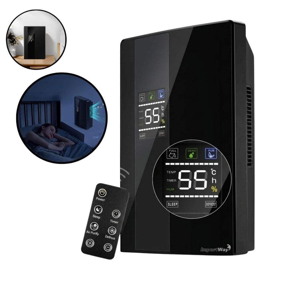 Desumidificador Antimofo Secar Ar Elétrico 2000ml Visor Lcd Controle de Umidade Preto Importway