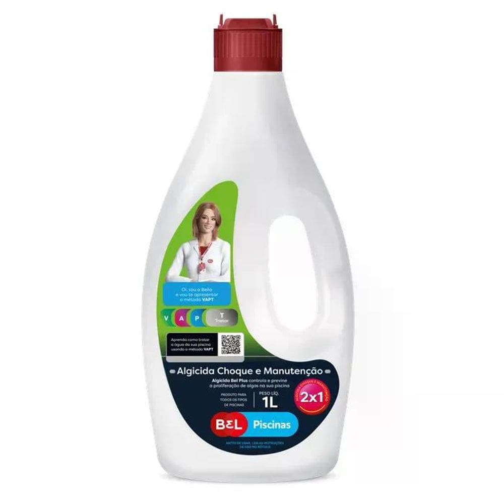 Algicida de Manutenção e Choque Bel Piscinas 1 Litro Elimina Algas