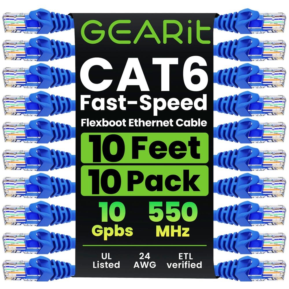 Cabo Ethernet GearIt Cat6, pacote com 10, 3 m, azul sem projéteis