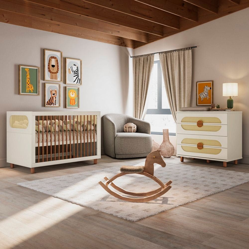 Quarto de Bebê Completo em Mdf Aurora Areia/Jequitibá