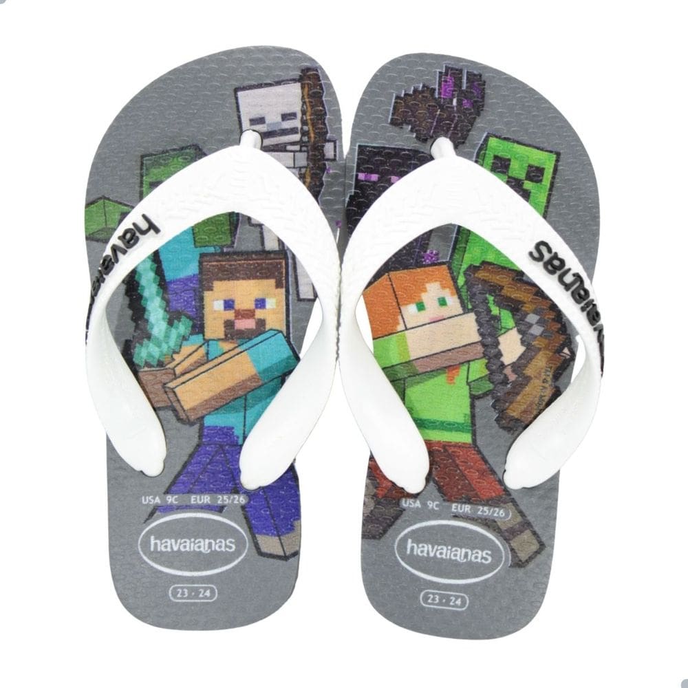 Chinelo Infantil Havaianas Kids Top Minecraft Cinza