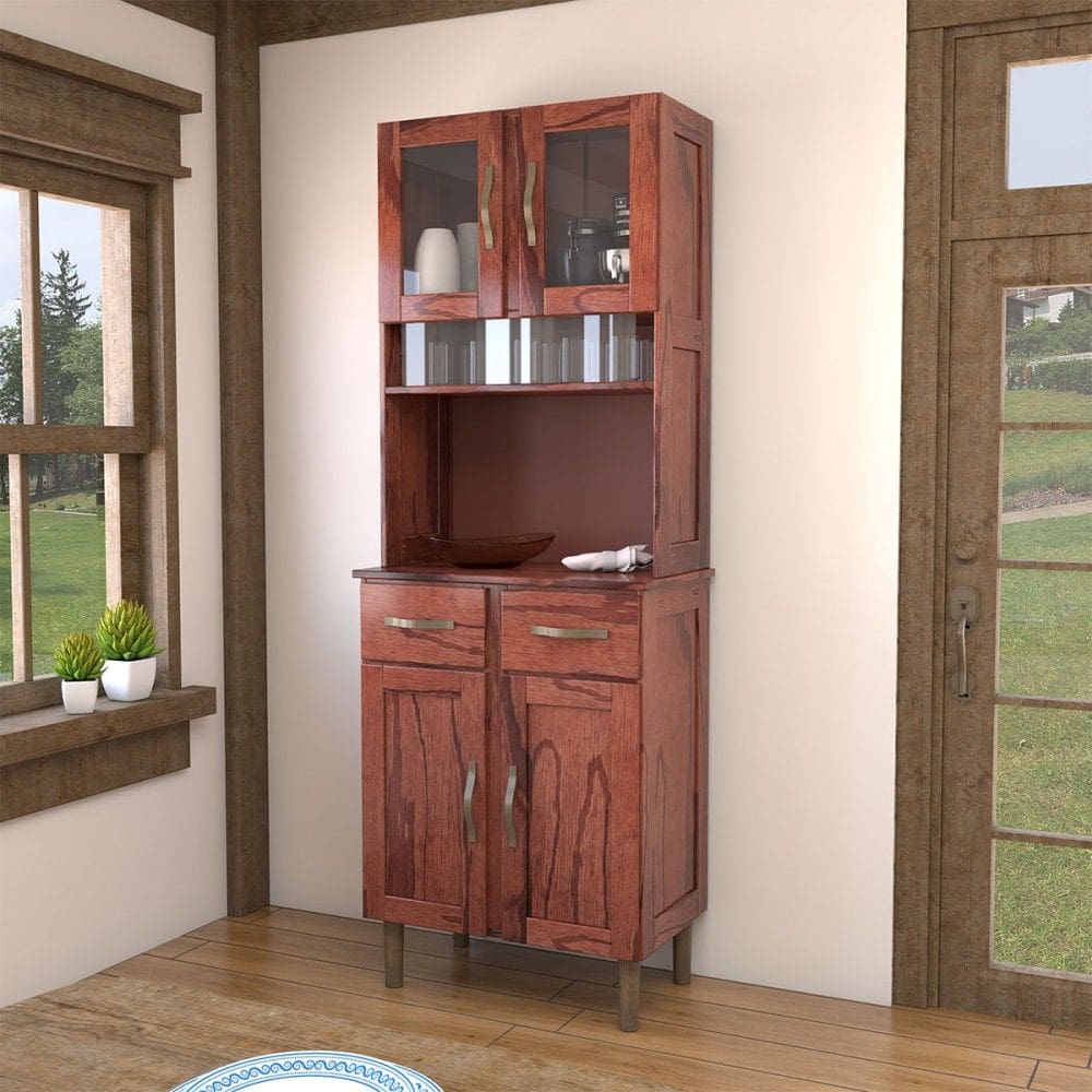 Armário de Cozinha 4 Portas Rústico Madeira Maciça Mogano - Panorama Móveis