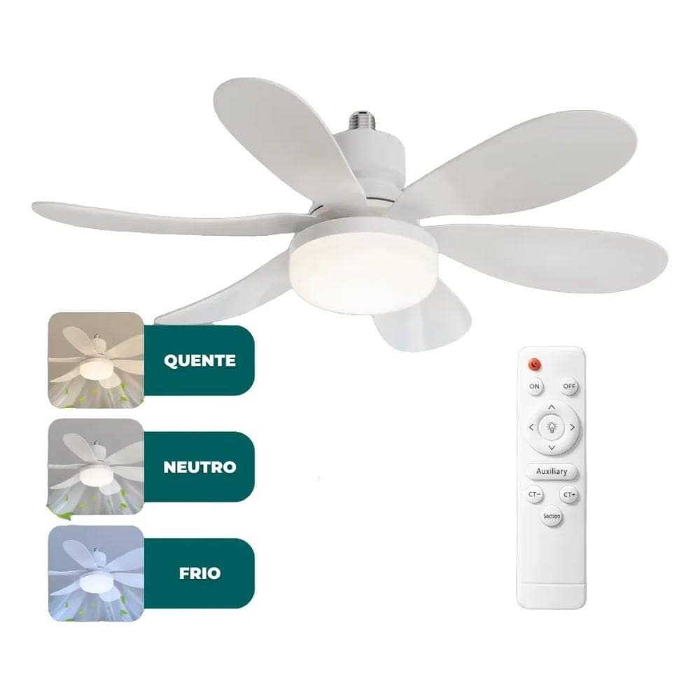 Ventilador de Teto Silencioso 6 Pás Com Lâmpada Led Timer e Controle Remoto