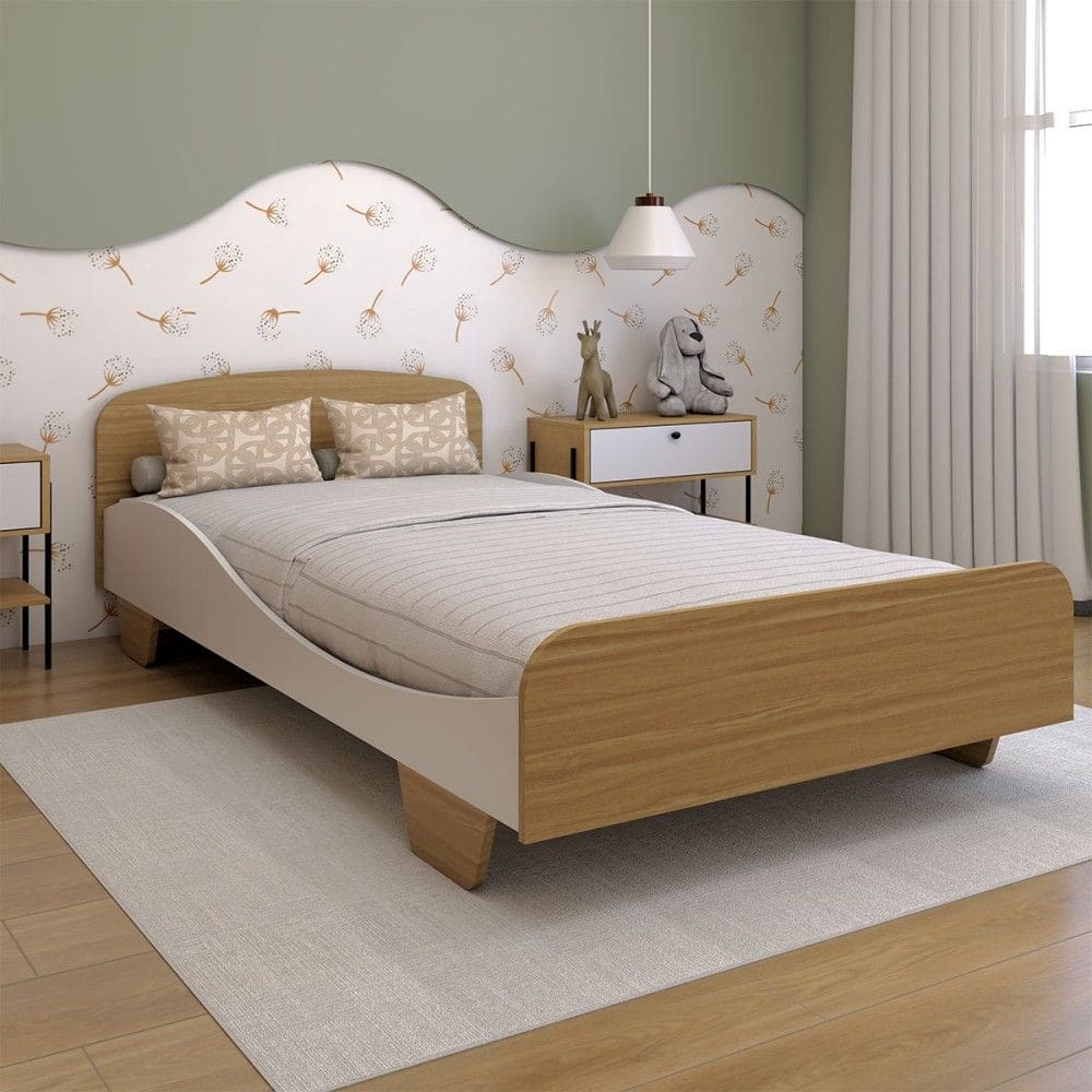 Cama Infantil Sonho 100% Mdf Branco Brilho/Amêndoa - Panorama Móveis