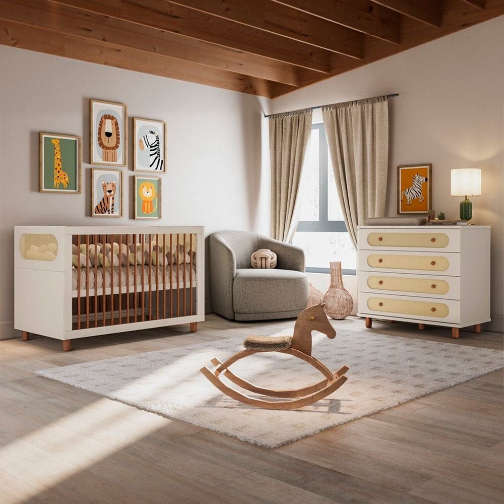 Quarto de Bebê Completo em Mdf Aurora Areia/Jequitibá