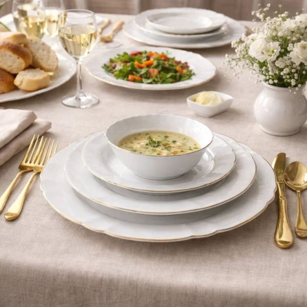 Aparelho de Jantar 16pç Opalino Lidia Fio de Ouro Hauskraft