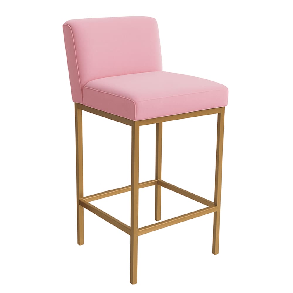 Banqueta Viena Alta Estofada em Veludo com Base de Metal Rosa Liberty Móveis