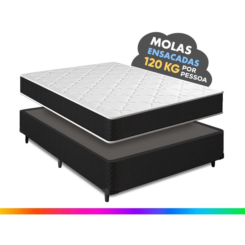 Cama Box Viúva + Colchão Molas Ensacadas Pergola Europillow 128x188x63cm