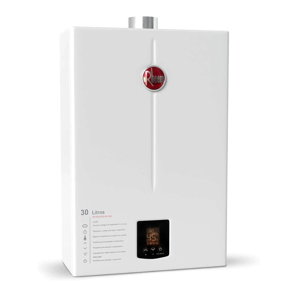 Aquecedor a Gás GLP Rheem 30L Digital, Bivolt, Automático, Chama Modulante, Função Solar, Segurança, Alta Vazão