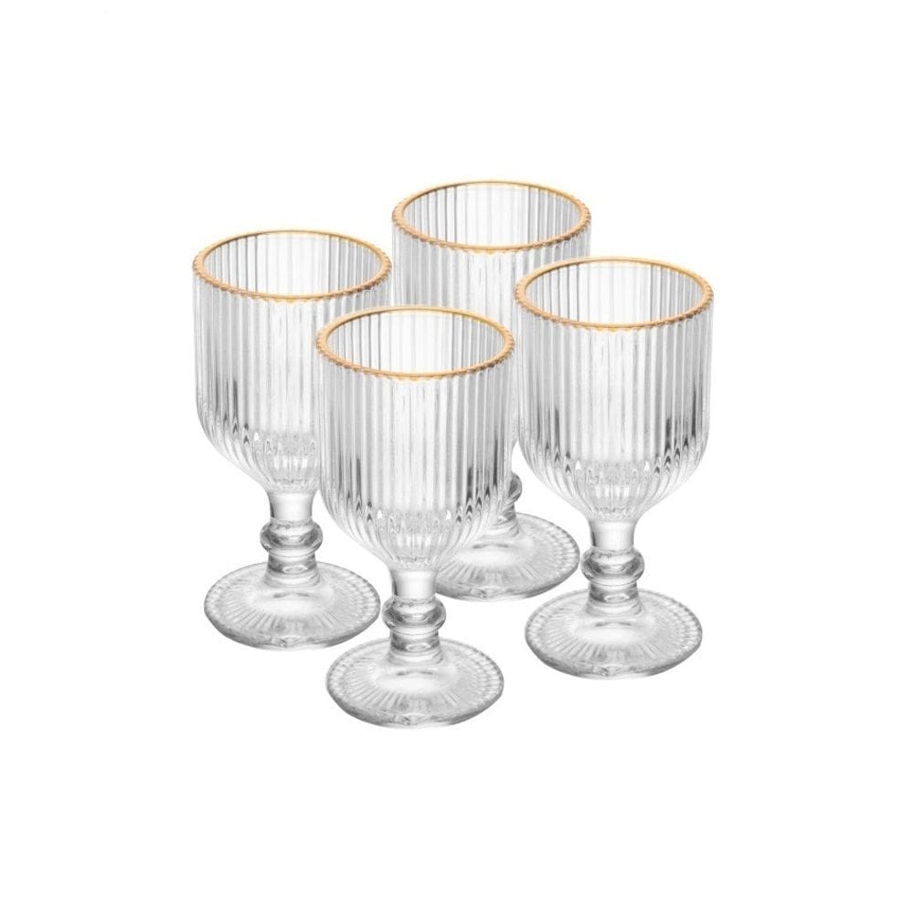 Cj 4 Taças de Vidro Transparente P/Licor C/Fio de Ouro Lines 75ml Wolff
