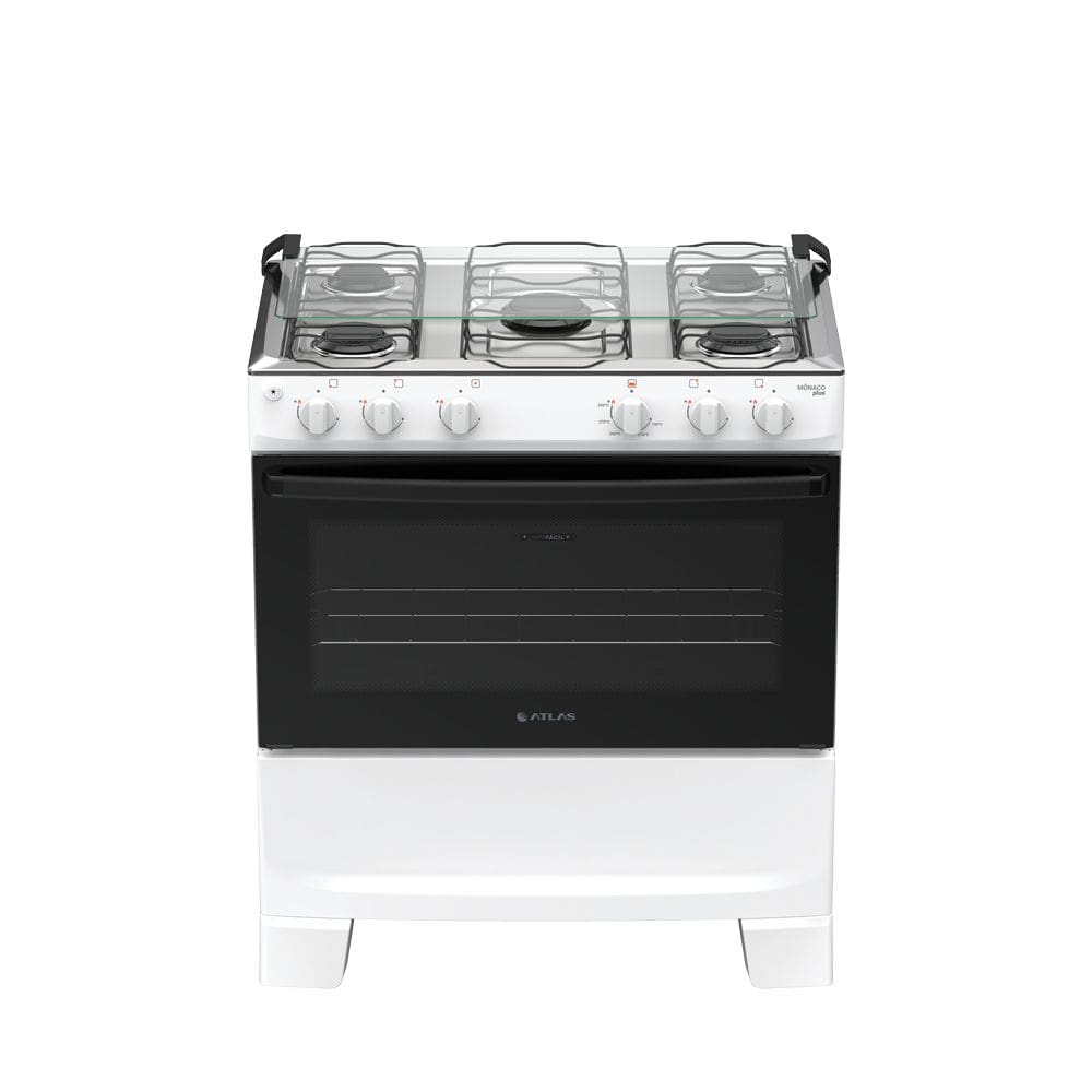 Fogão 5 bocas Atlas Mônaco Plus Automático Mesa Inox Branco