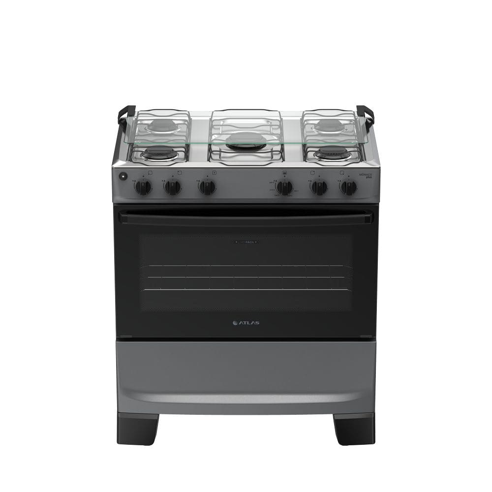 Fogão 5 bocas Atlas Mônaco Plus Automático Mesa Inox Titanium