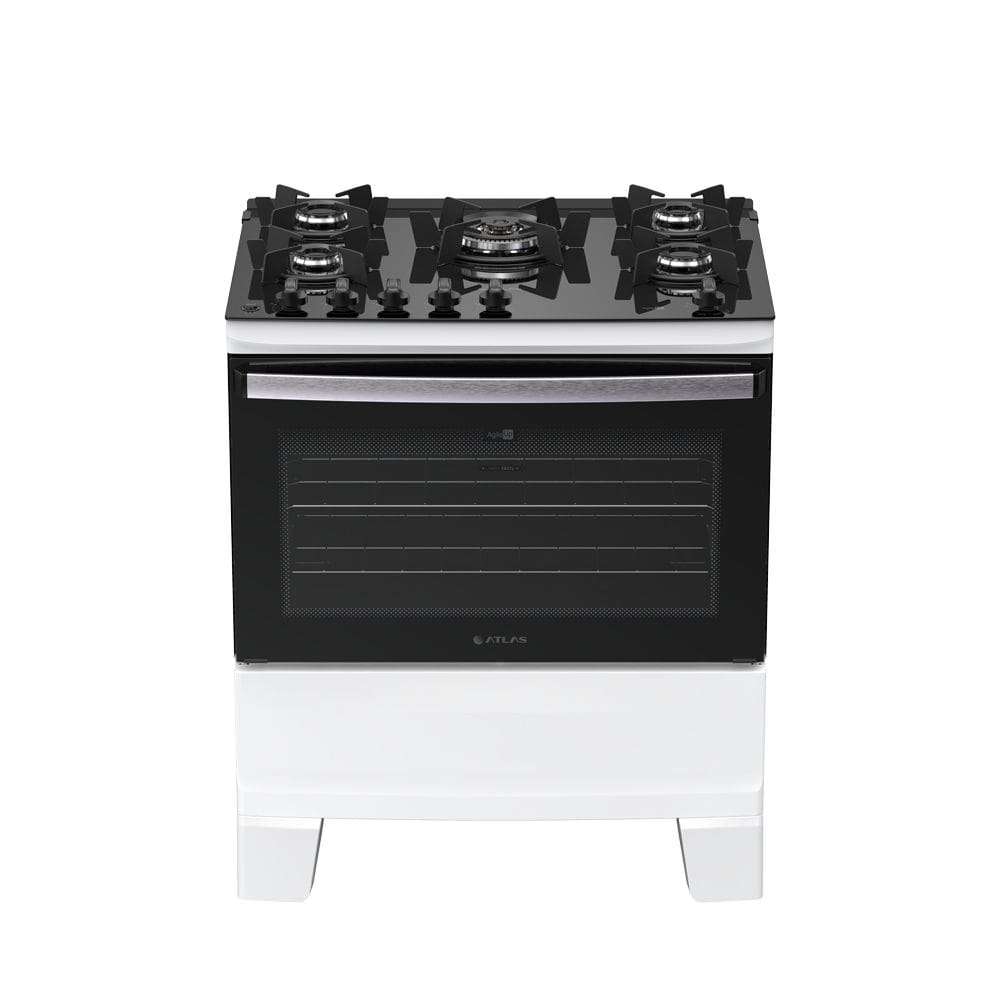 Fogão 5 bocas Atlas Agile Up Glass Automático Mesa de vidro Branco