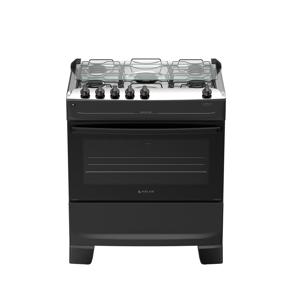Fogão 5 bocas Atlas Mônaco Top Automático Mesa Inox Preto