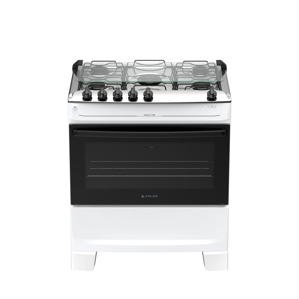 Fogão 5 bocas Atlas Mônaco Top Automático Mesa Inox Branco