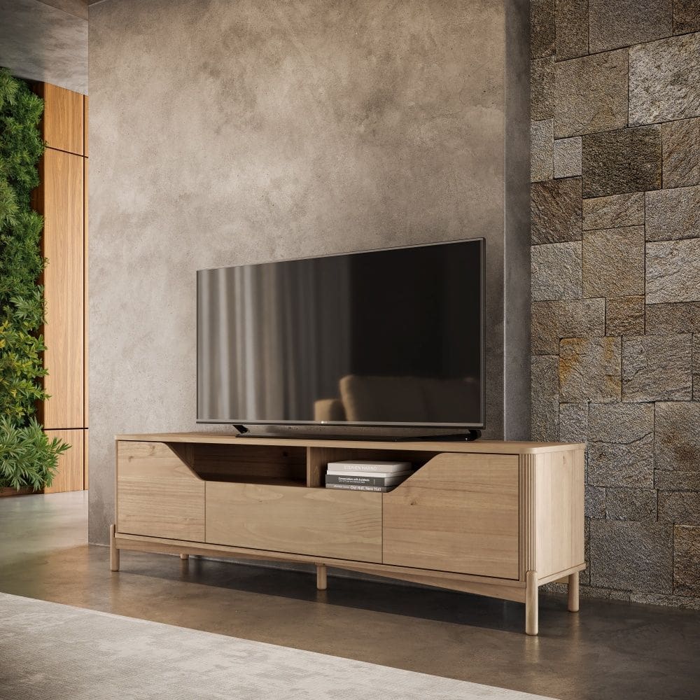 Rack Bancada TV até 80” 3310U Nest Madeira Maciça 2 Portas e 1 Gaveta Tauari Finestra