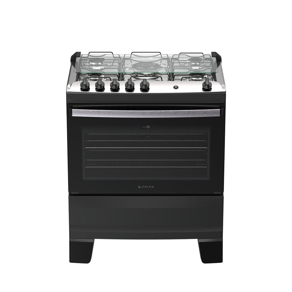 Fogão 5 bocas Atlas Agile Up Automático Mesa Inox Preto