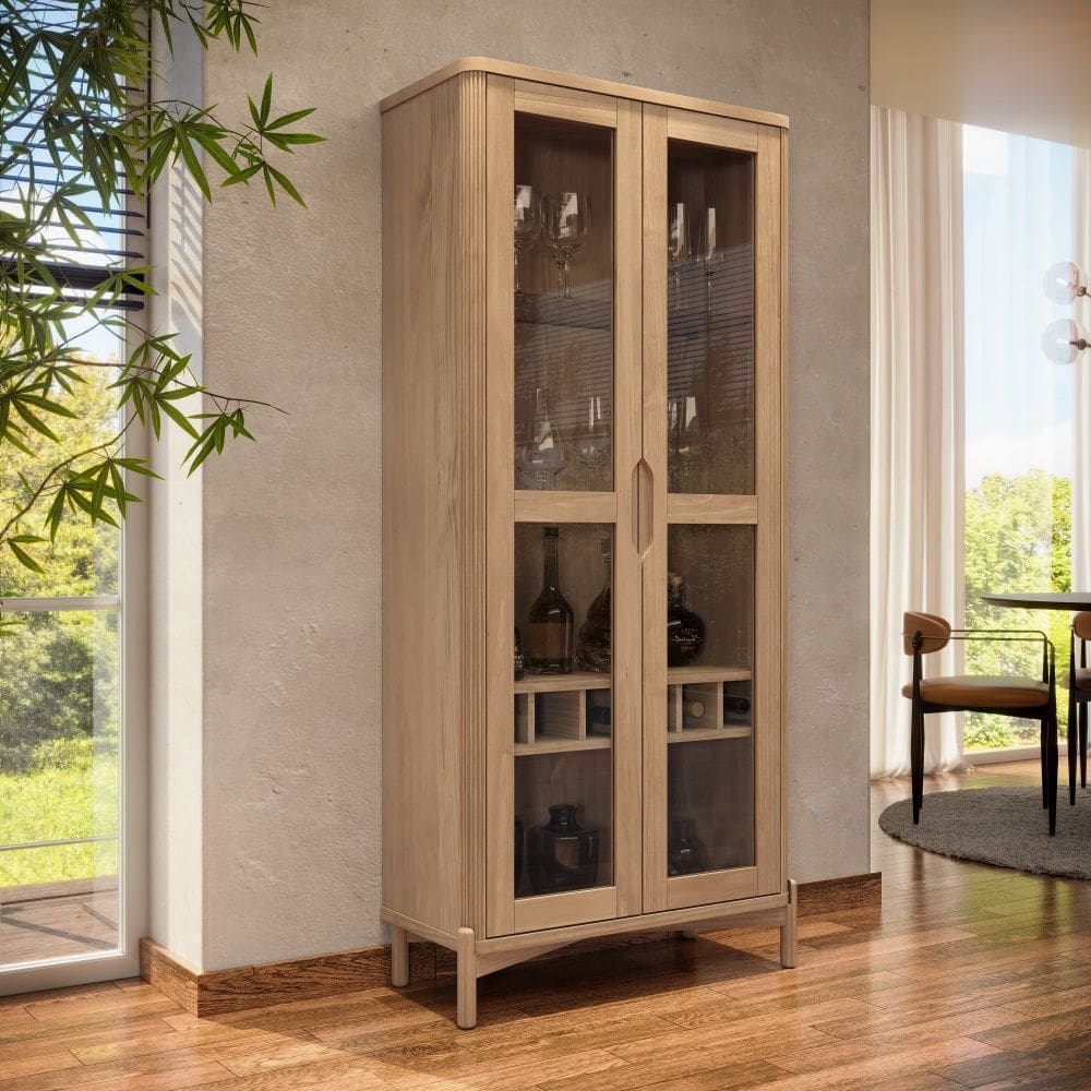 Cristaleira Adega 3313U Nest Madeira Maciça com LED e 2 Portas de Vidro Tauari Finestra