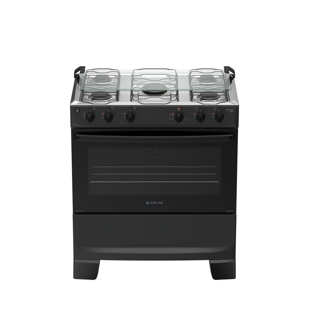 Fogão 5 bocas Atlas Mônaco Plus Automático Mesa Inox Preto
