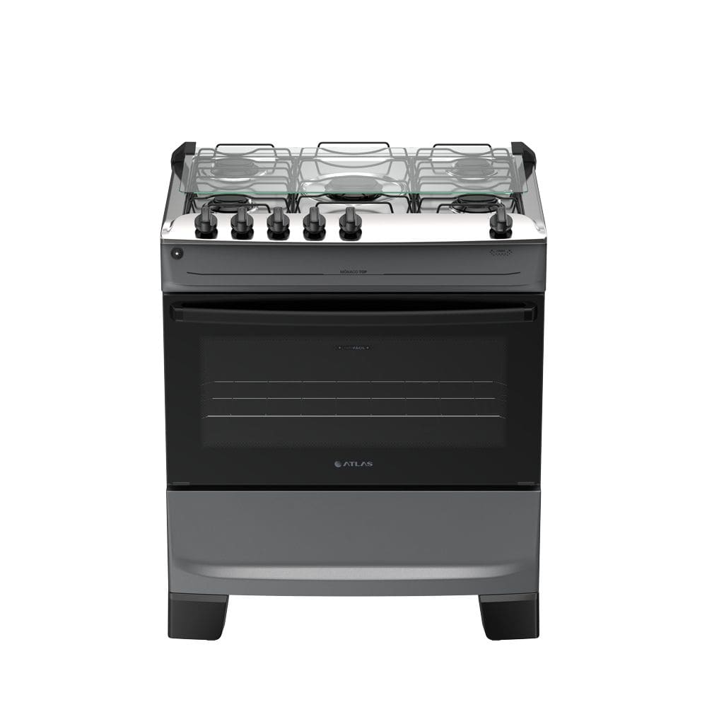 Fogão 5 bocas Atlas Mônaco Top Automático Mesa Inox Titanium