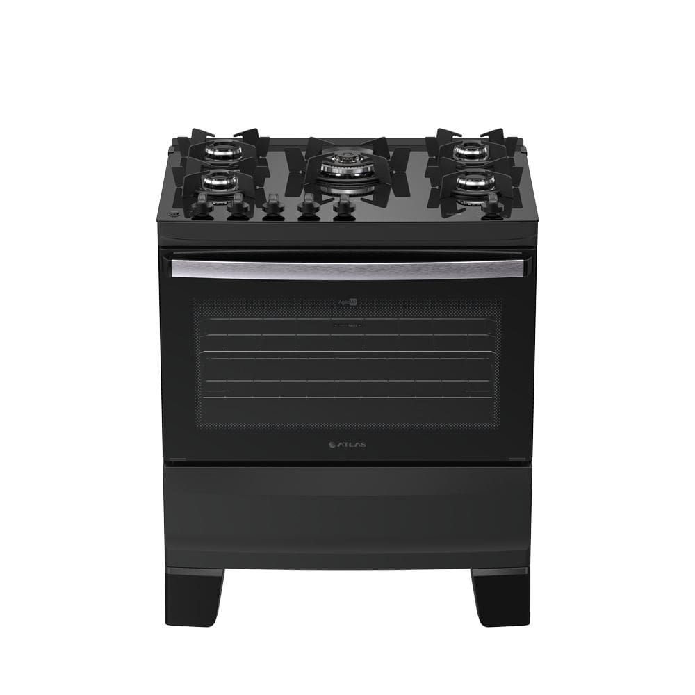 Fogão 5 bocas Atlas Agile Up Glass Automático Mesa de vidro Preto